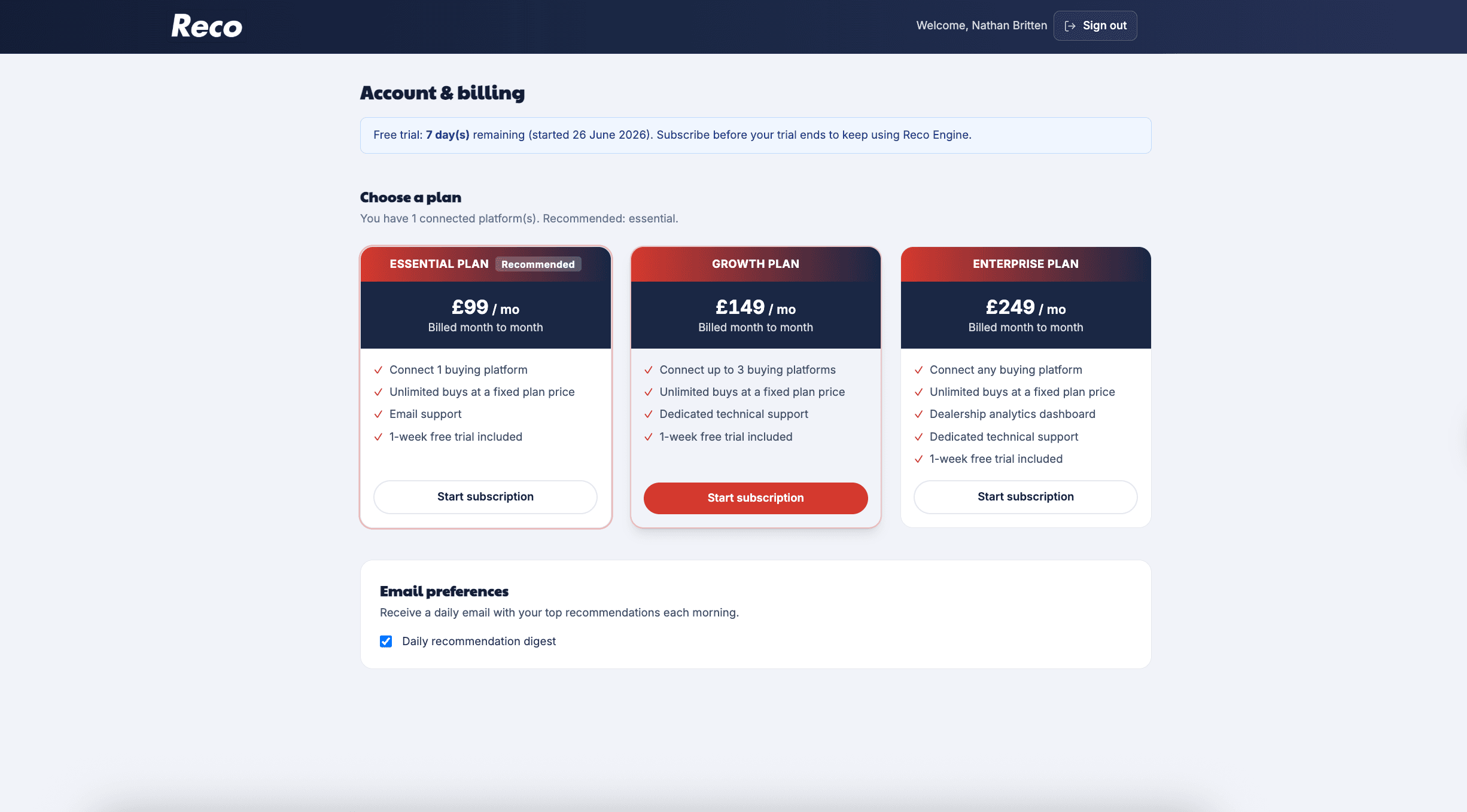 How to manage your subscription — Reco